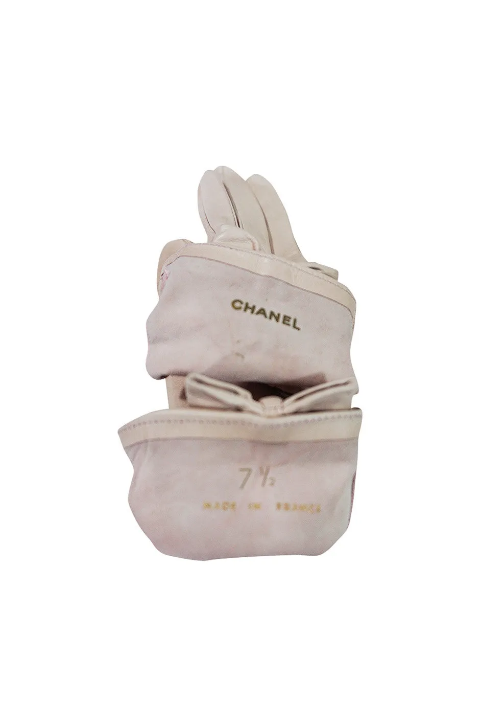 1980s Pretty Pale Pink Chanel Gloves With Bows Sz 7.5