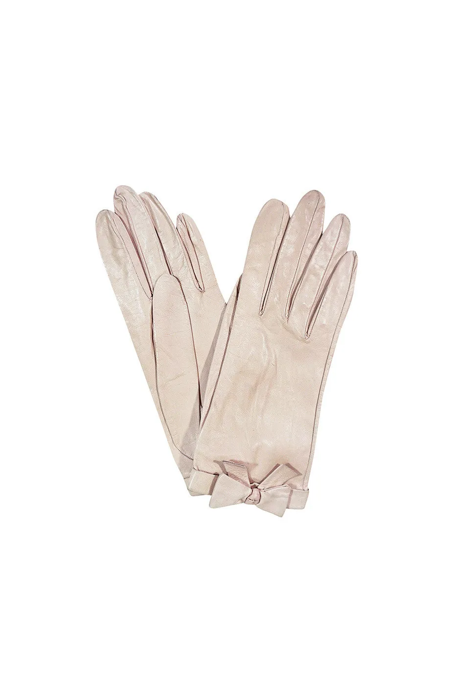 1980s Pretty Pale Pink Chanel Gloves With Bows Sz 7.5