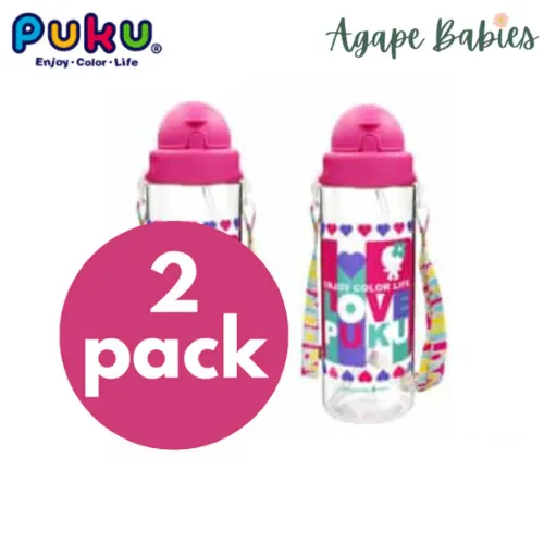 [2-Pack] Puku Friends Tritan Straw Canteen 500ml - Pink