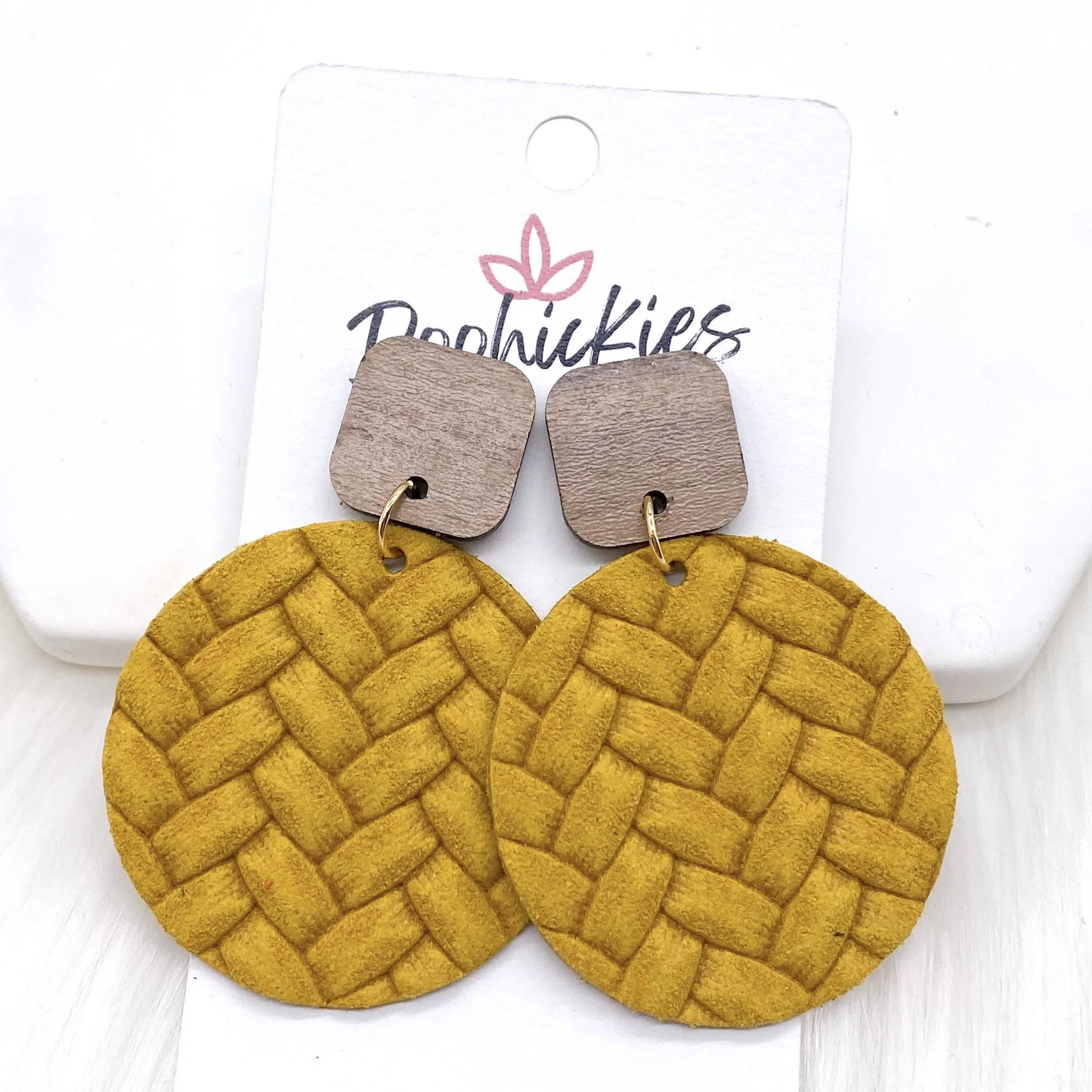 2" Walnut Cube & Box Braided Piggyback Dangles -Fall Earrings
