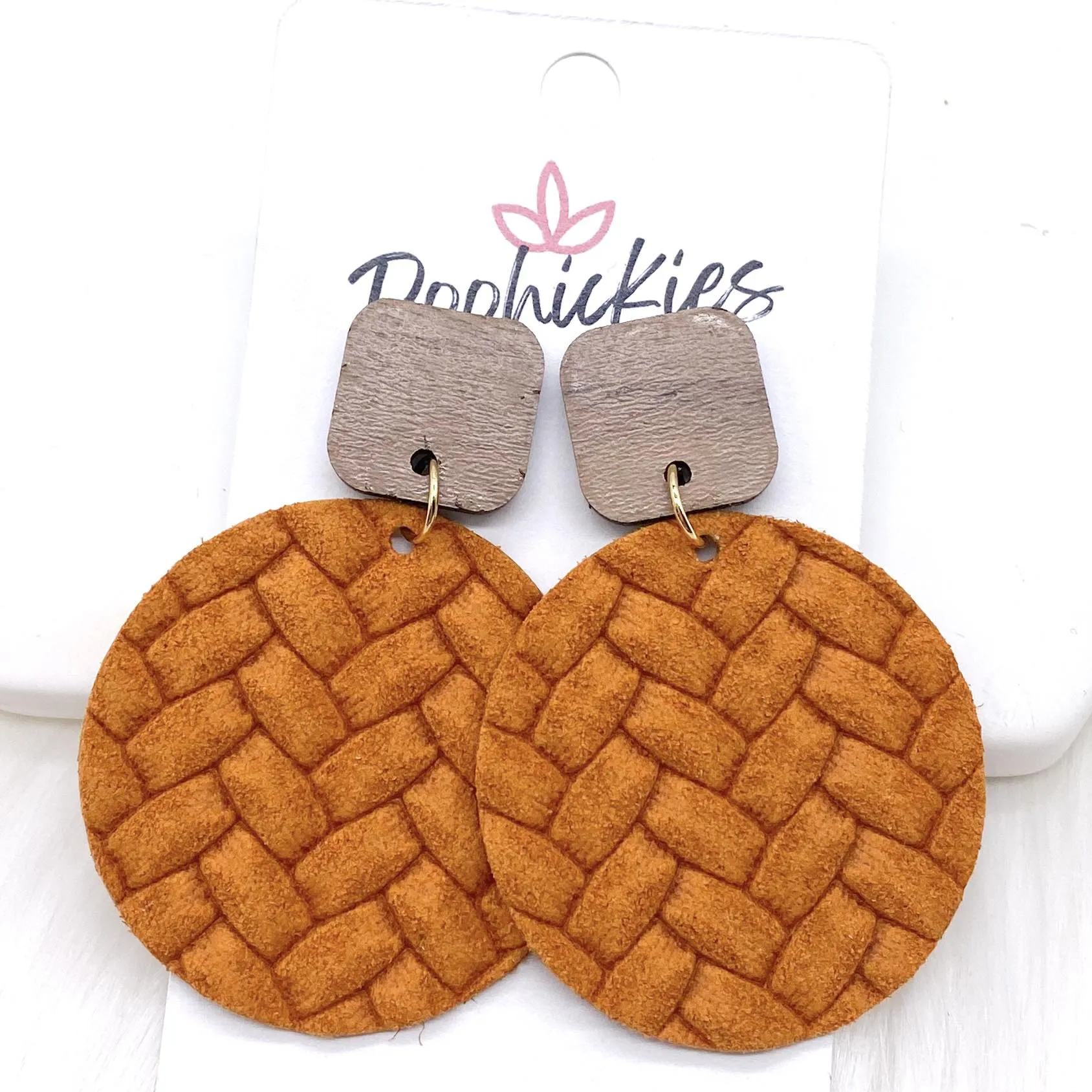 2" Walnut Cube & Box Braided Piggyback Dangles -Fall Earrings