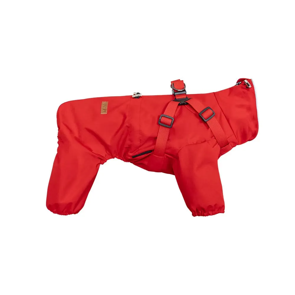 4-Leg Full-Body Dog Rain Jacket with Adjustable Fit & Reflective Safety | Polyester Pet Coat with Traction Hooks for Leash Attachment
