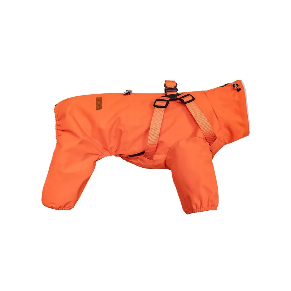 4-Leg Full-Body Dog Rain Jacket with Adjustable Fit & Reflective Safety | Polyester Pet Coat with Traction Hooks for Leash Attachment
