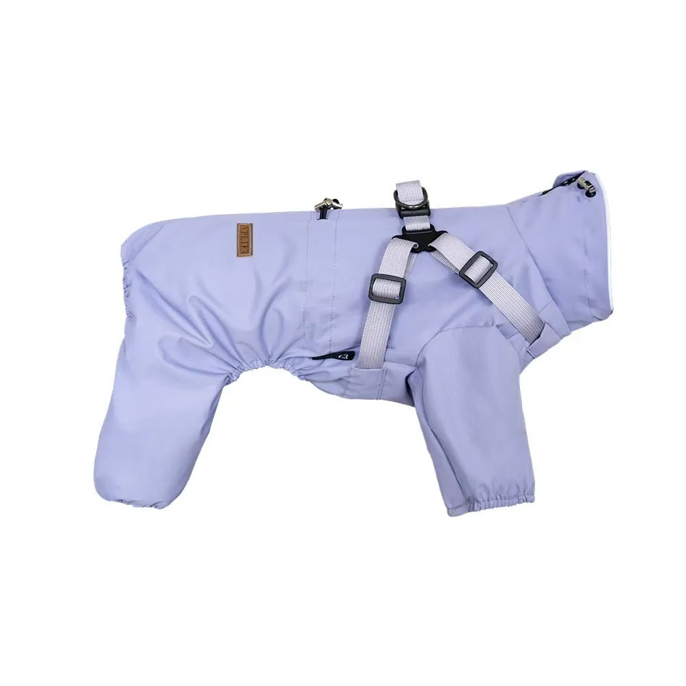 4-Leg Full-Body Dog Rain Jacket with Adjustable Fit & Reflective Safety | Polyester Pet Coat with Traction Hooks for Leash Attachment