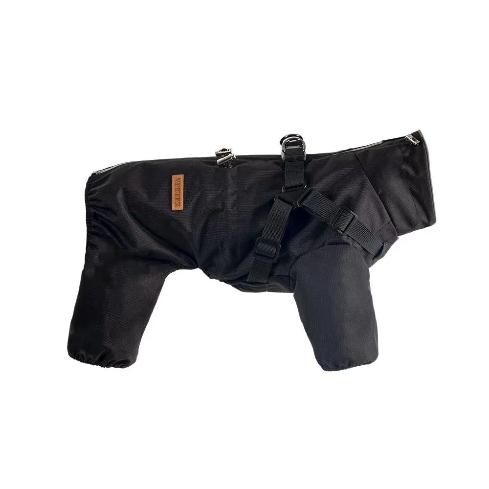 4-Leg Full-Body Dog Rain Jacket with Adjustable Fit & Reflective Safety | Polyester Pet Coat with Traction Hooks for Leash Attachment