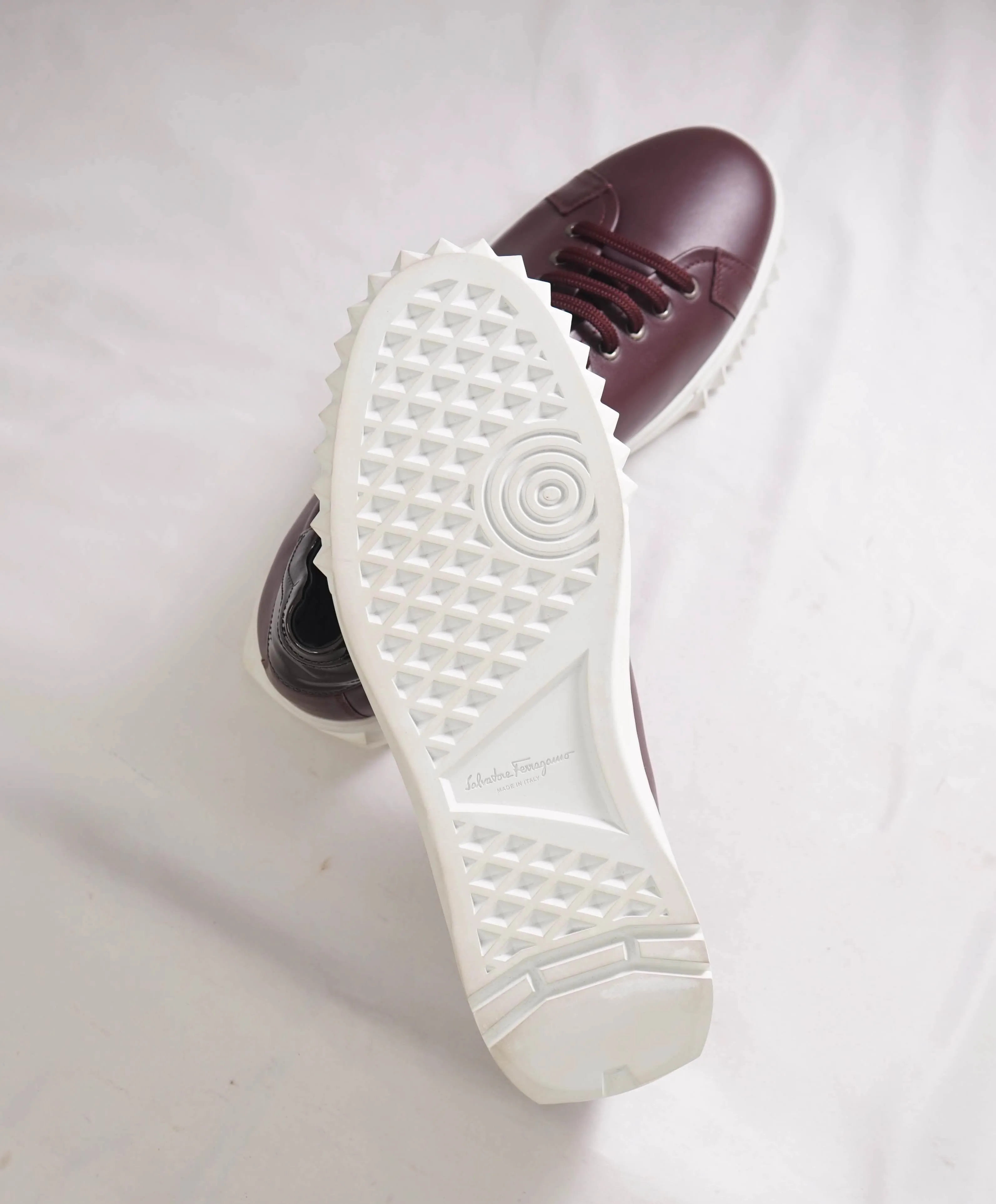 $750 SALVATORE FERRAGAMO - *Rhinoceros* Burgundy Gancini Sneaker - 10.5 M US