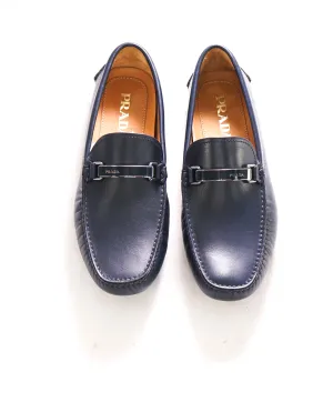 $895 PRADA - Navy Blue Slip On Logo Vamp Loafer - 8.5 US (7.5 Prada)