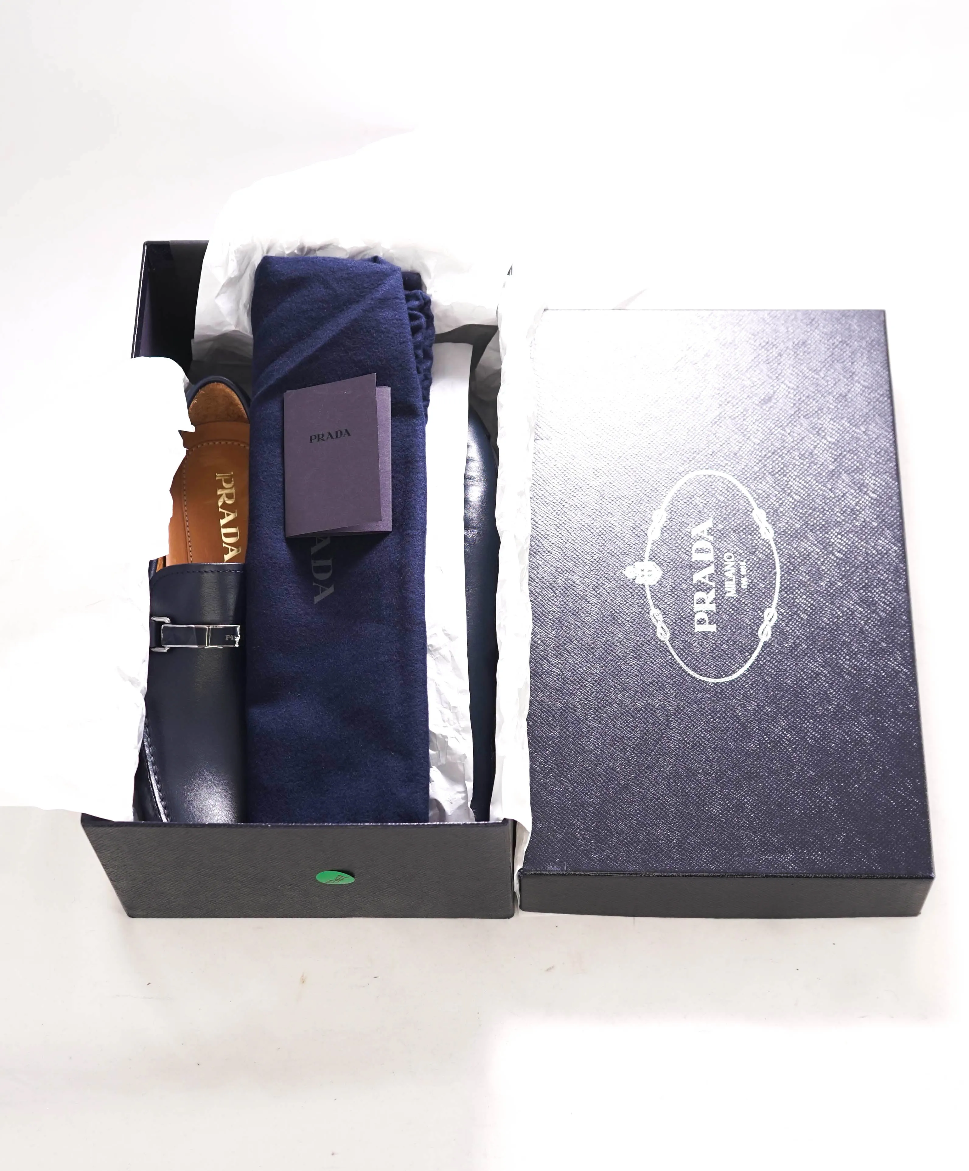 $895 PRADA - Navy Blue Slip On Logo Vamp Loafer - 8.5 US (7.5 Prada)