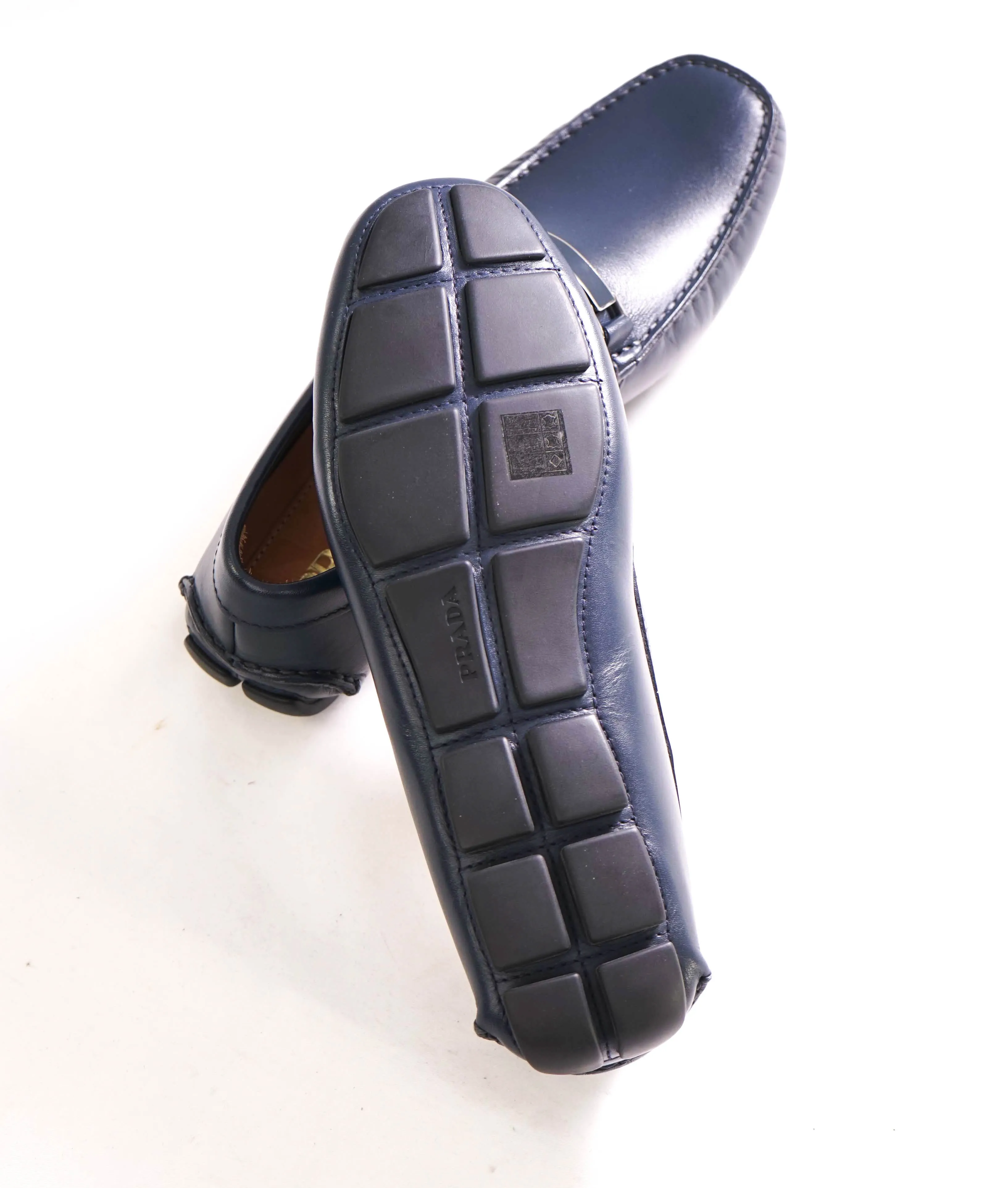 $895 PRADA - Navy Blue Slip On Logo Vamp Loafer - 8.5 US (7.5 Prada)