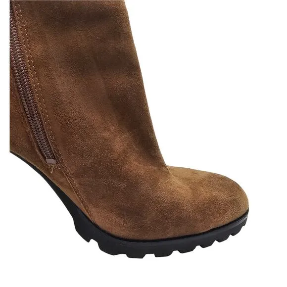 Aldo Doria Boho Coastal Cowgirl Suede Brown Ankle Boot with Lug Sole