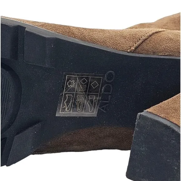 Aldo Doria Boho Coastal Cowgirl Suede Brown Ankle Boot with Lug Sole