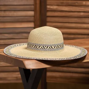 Aztec Trim Floppy Sun Hat-Beige