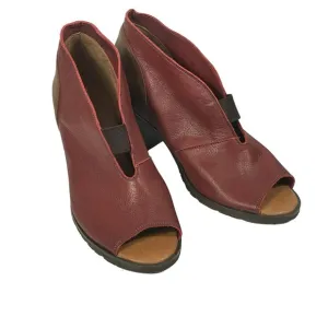 Balatore Maroon Tan Colorblock Leather Open Toe Block Heel Boot Shoe EUR 39 US 9