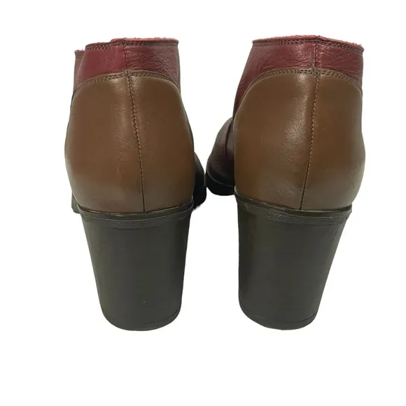 Balatore Maroon Tan Colorblock Leather Open Toe Block Heel Boot Shoe EUR 39 US 9