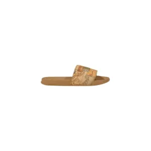 Beige Slide Sandals with Map Pattern