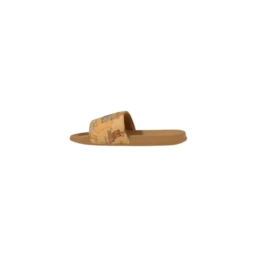 Beige Slide Sandals with Map Pattern