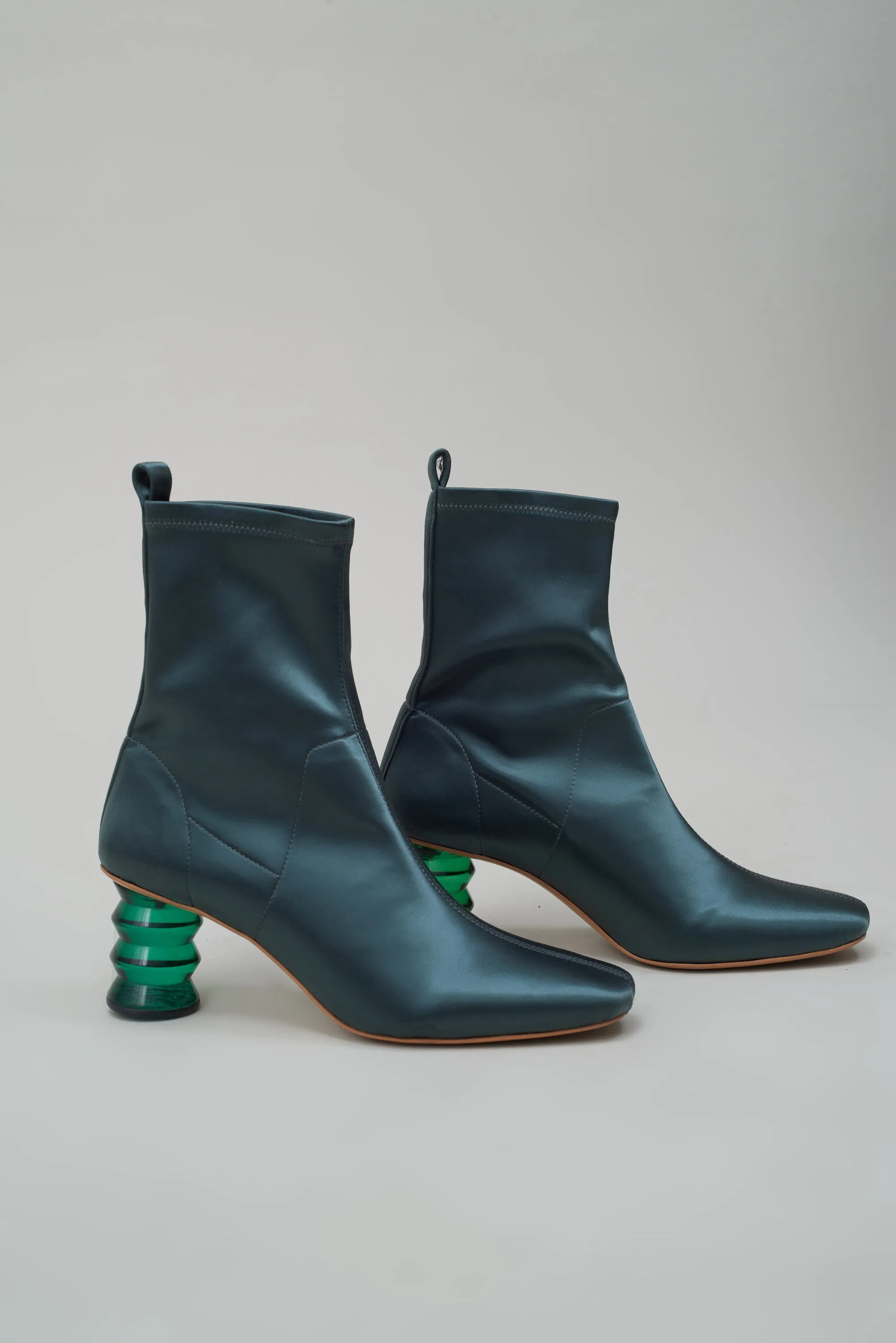 Binx Boot in Stretch Satin - Forest w/Green Heel