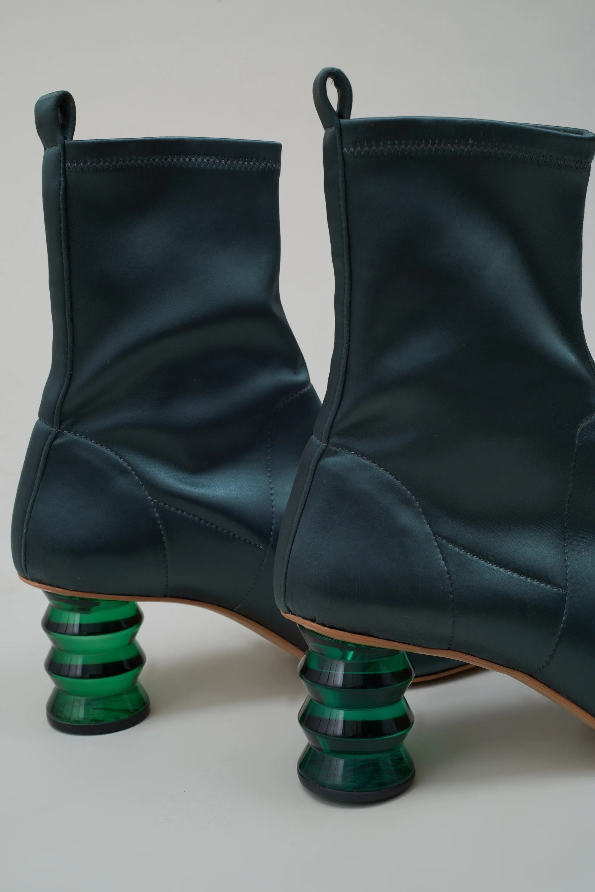 Binx Boot in Stretch Satin - Forest w/Green Heel