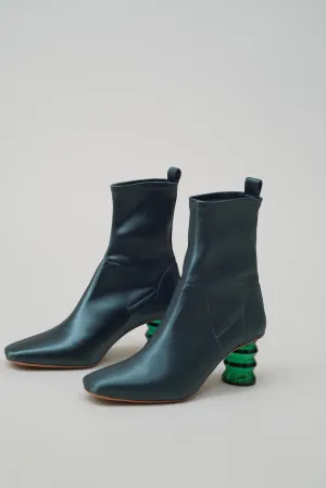 Binx Boot in Stretch Satin - Forest w/Green Heel