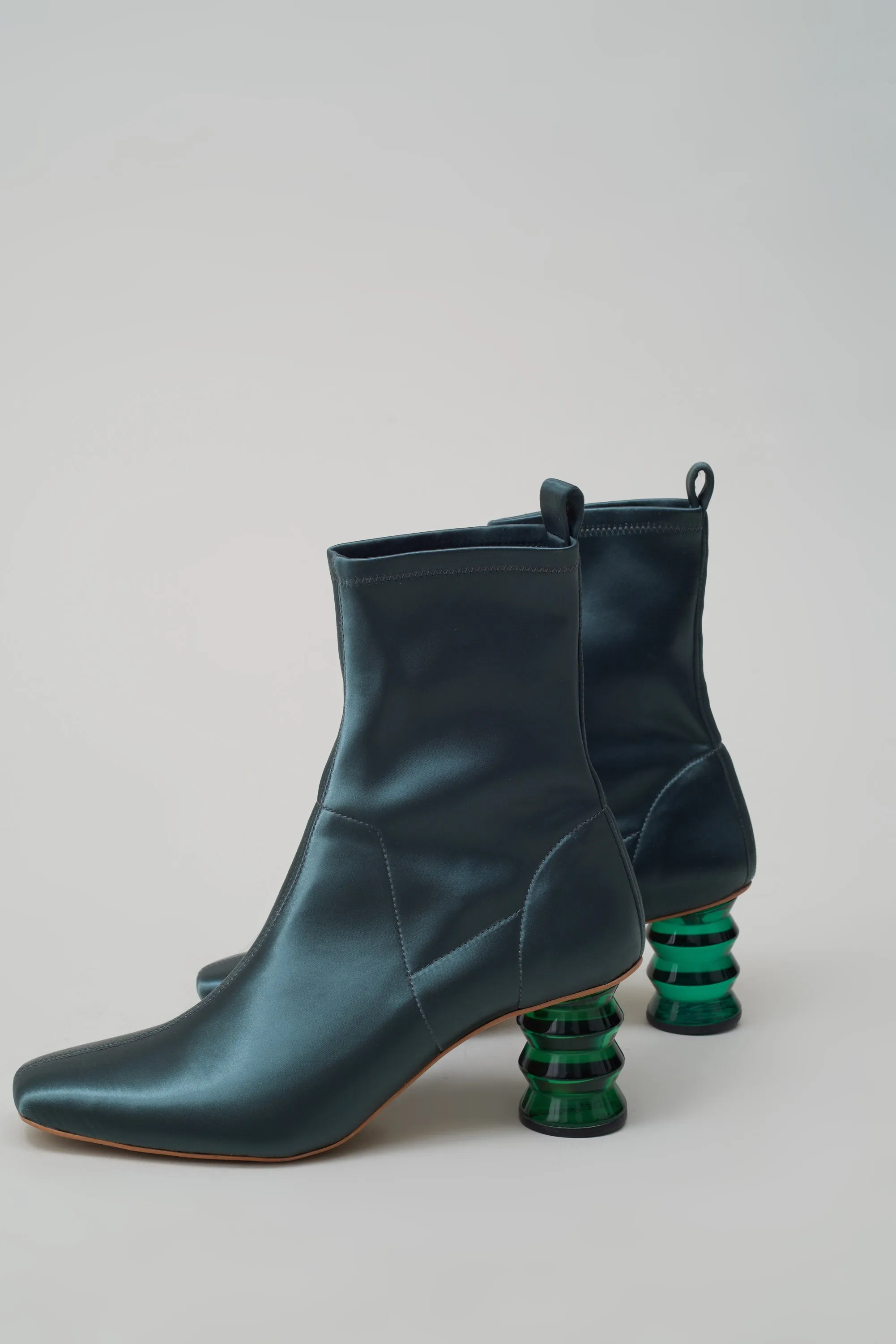 Binx Boot in Stretch Satin - Forest w/Green Heel