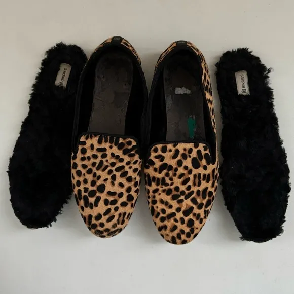 Birdie's Starling Flat Smoking Loafer Shoe Leopard Calf Hair Classic Mobwife 8.5