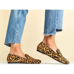 Birdie's Starling Flat Smoking Loafer Shoe Leopard Calf Hair Classic Mobwife 8.5