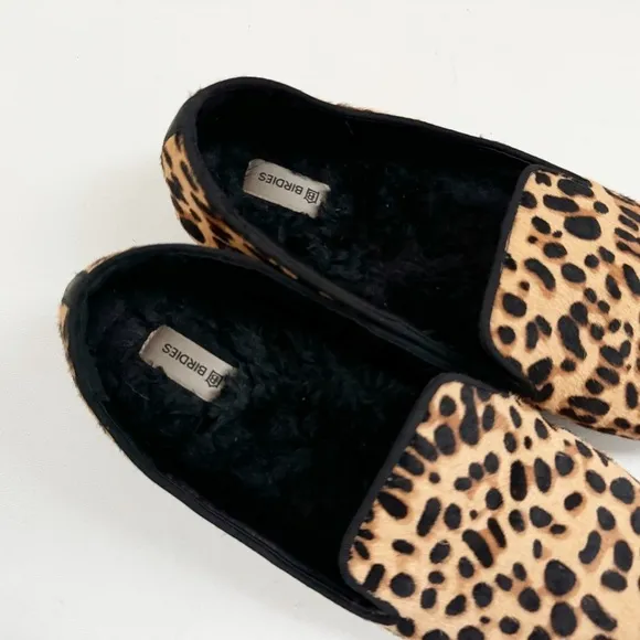Birdie's Starling Flat Smoking Loafer Shoe Leopard Calf Hair Classic Mobwife 8.5