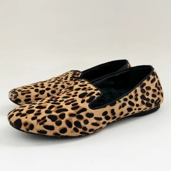 Birdie's Starling Flat Smoking Loafer Shoe Leopard Calf Hair Classic Mobwife 8.5