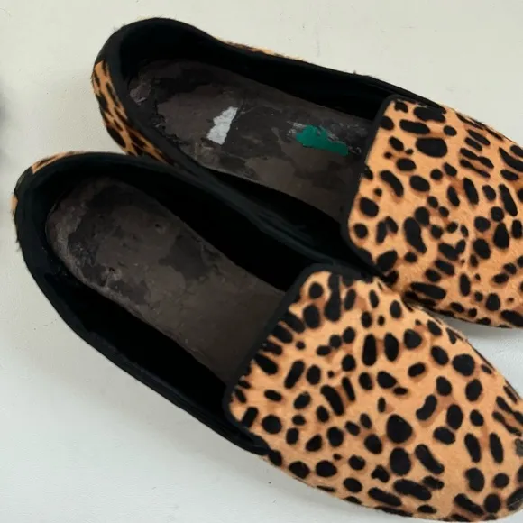 Birdie's Starling Flat Smoking Loafer Shoe Leopard Calf Hair Classic Mobwife 8.5
