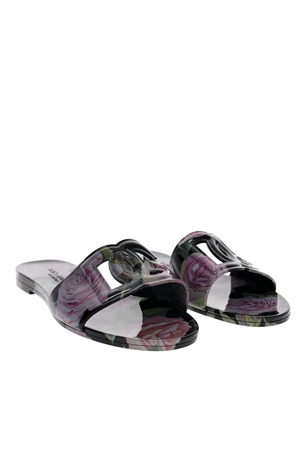 Black Floral Logo Rubber Beachwear Sliders