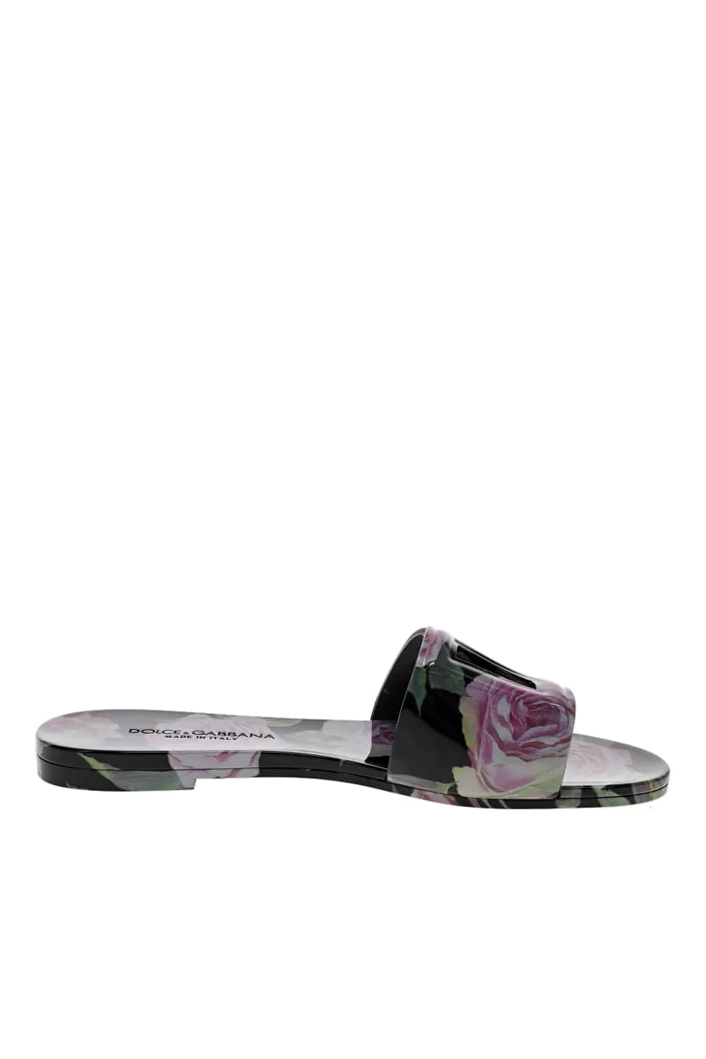 Black Floral Logo Rubber Beachwear Sliders