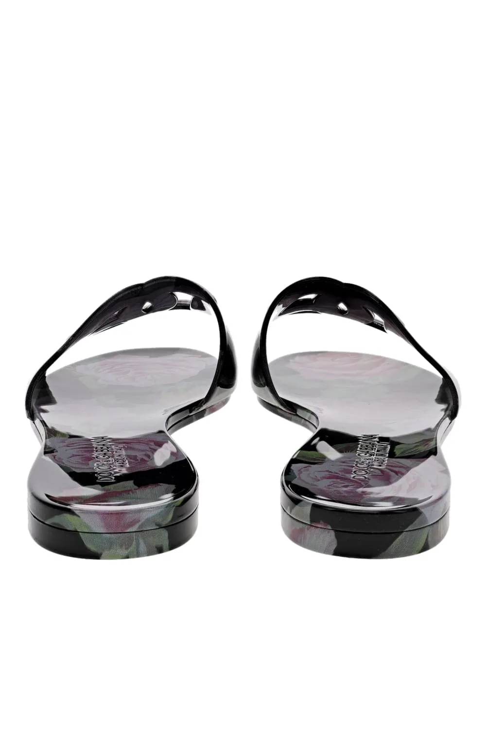 Black Floral Logo Rubber Beachwear Sliders