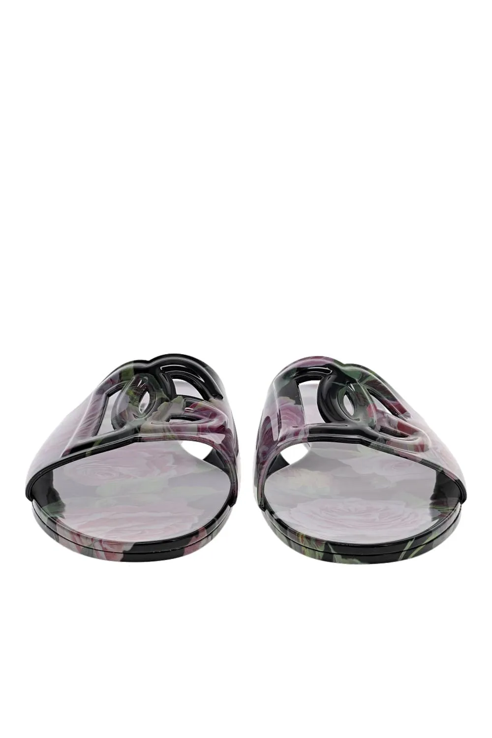 Black Floral Logo Rubber Beachwear Sliders