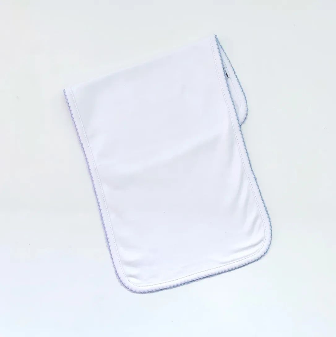 Blue Picot Trim Burp Cloth