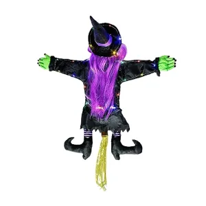 CALANDIS® Hanging Witch Decorations Halloween Outdoor Decoration for Door Tree Pillars Violet Hair