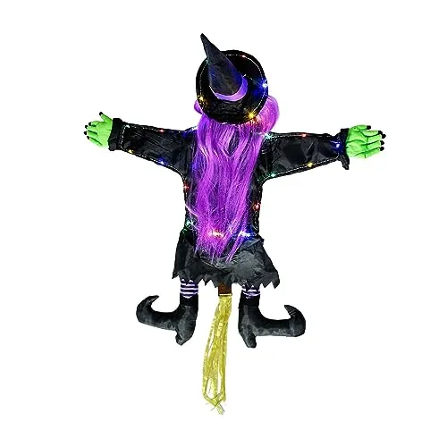 CALANDIS® Hanging Witch Decorations Halloween Outdoor Decoration for Door Tree Pillars Violet Hair
