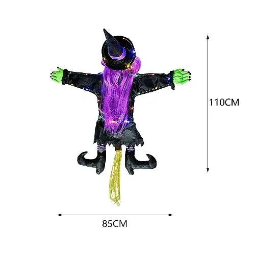 CALANDIS® Hanging Witch Decorations Halloween Outdoor Decoration for Door Tree Pillars Violet Hair