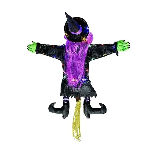 CALANDIS® Hanging Witch Decorations Halloween Outdoor Decoration for Door Tree Pillars Violet Hair