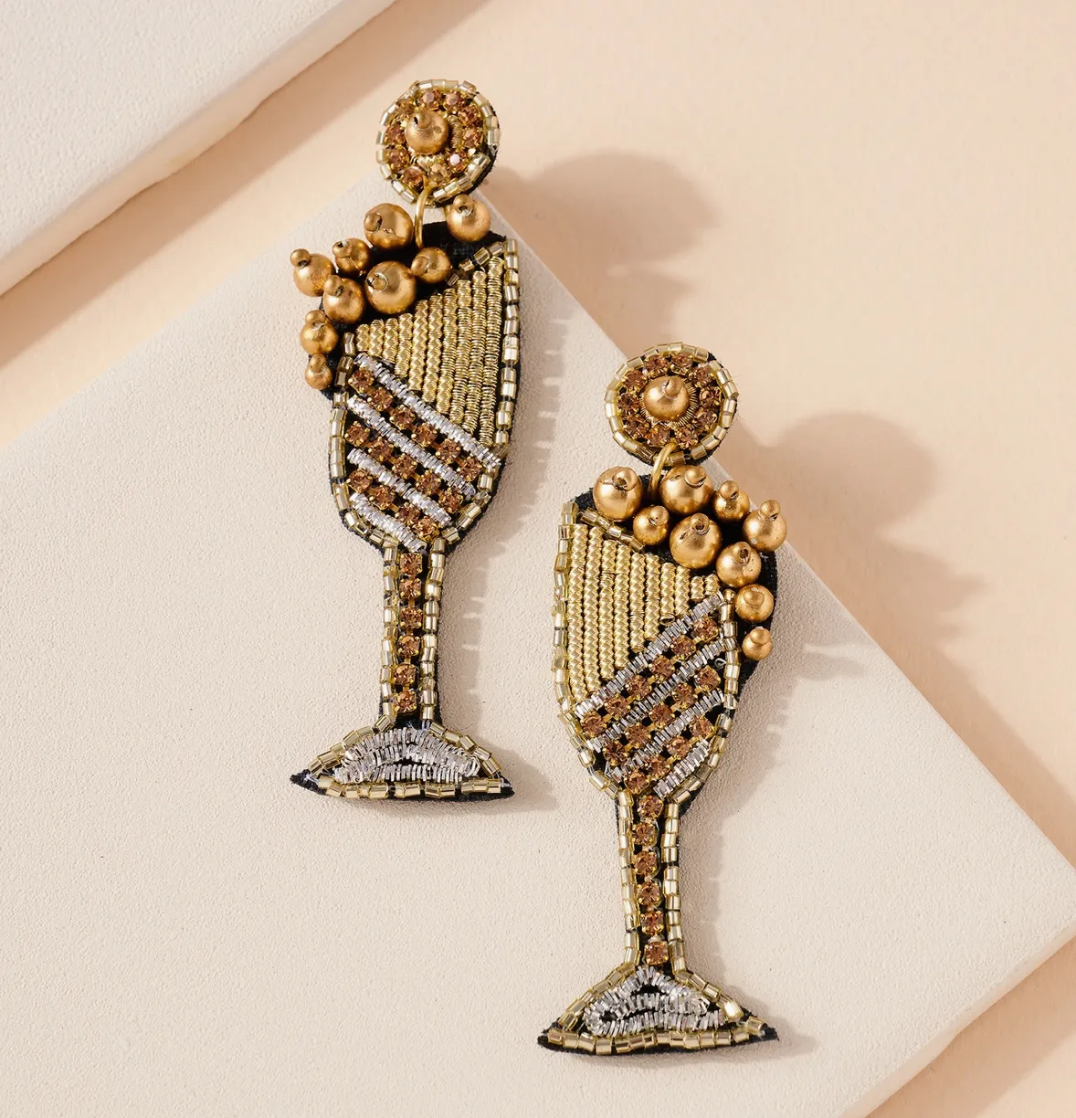 Champagne Glass Beaded Earrings