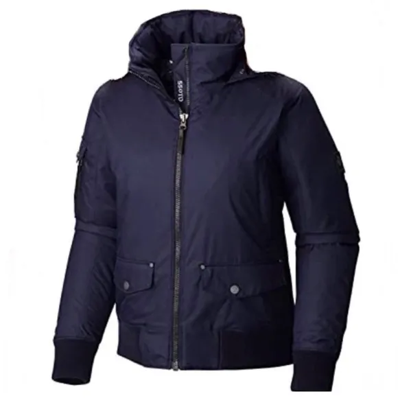 Columbia Barlow Pass 550 TurboDown OmniHeat Hooded Navy Bomber Jacket Sz Medium