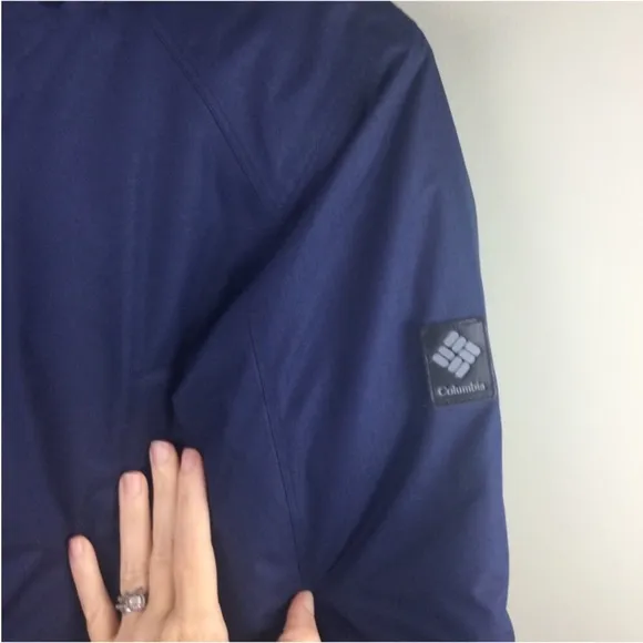 Columbia Barlow Pass 550 TurboDown OmniHeat Hooded Navy Bomber Jacket Sz Medium