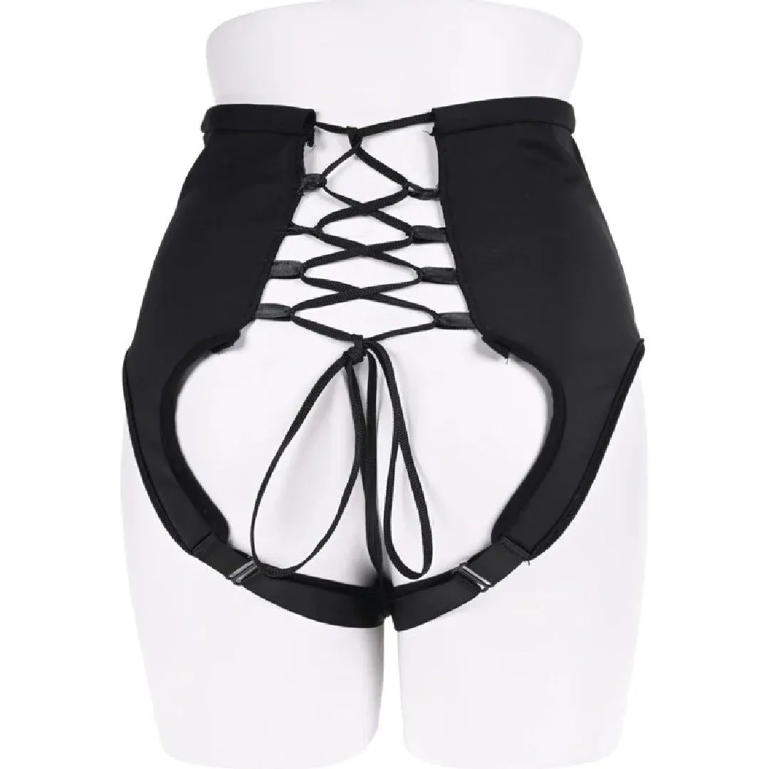 Corset High Waisted Adjustable Black Strap On Harness