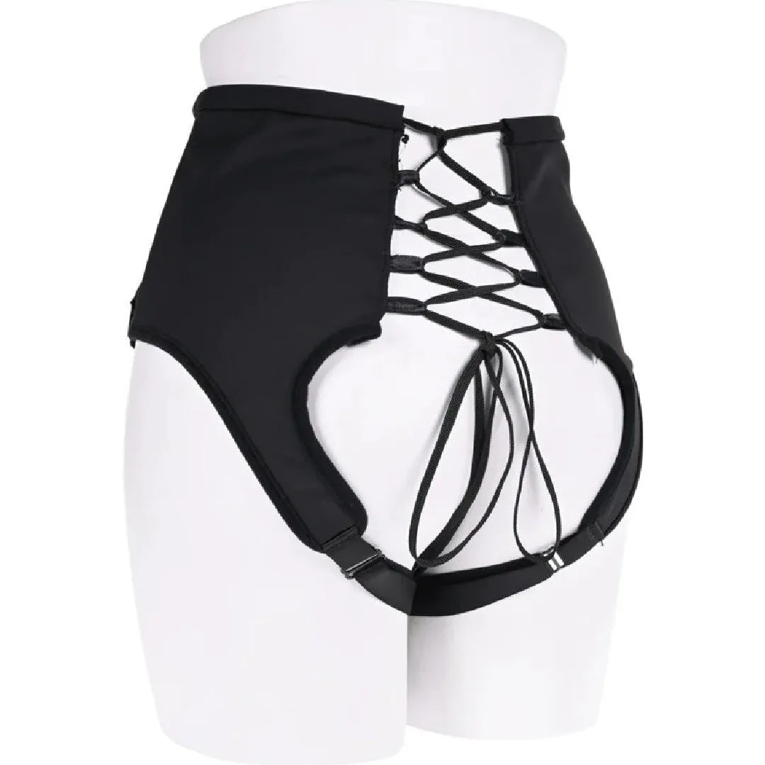 Corset High Waisted Adjustable Black Strap On Harness