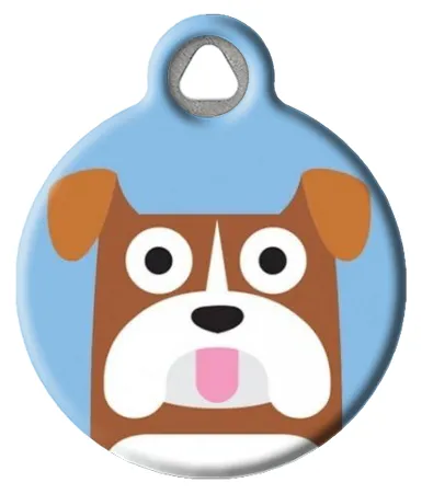 Cute Bulldog Dog ID Tag - Blue