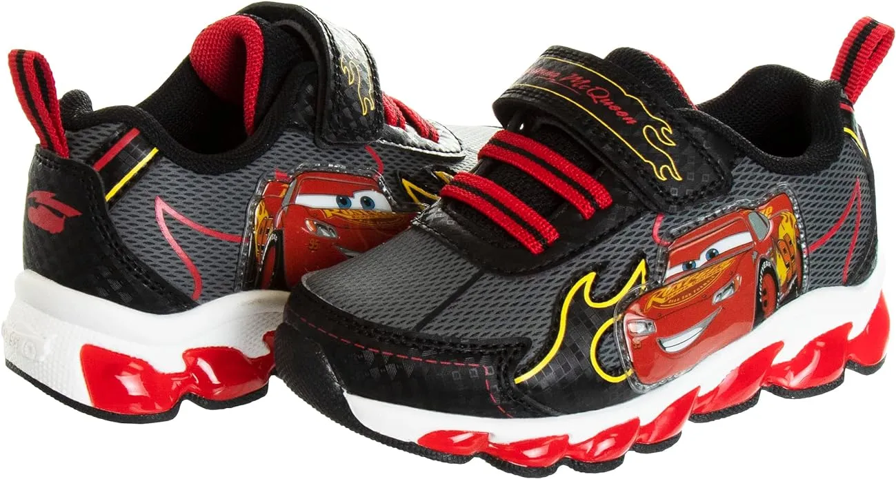 Disney Pixar Cars LED Light Up Sneakers - Lightning McQueen Shoes Kids Lightweight Tennis Breathable Athletic Shoe (Size Toddler - Little Kids)