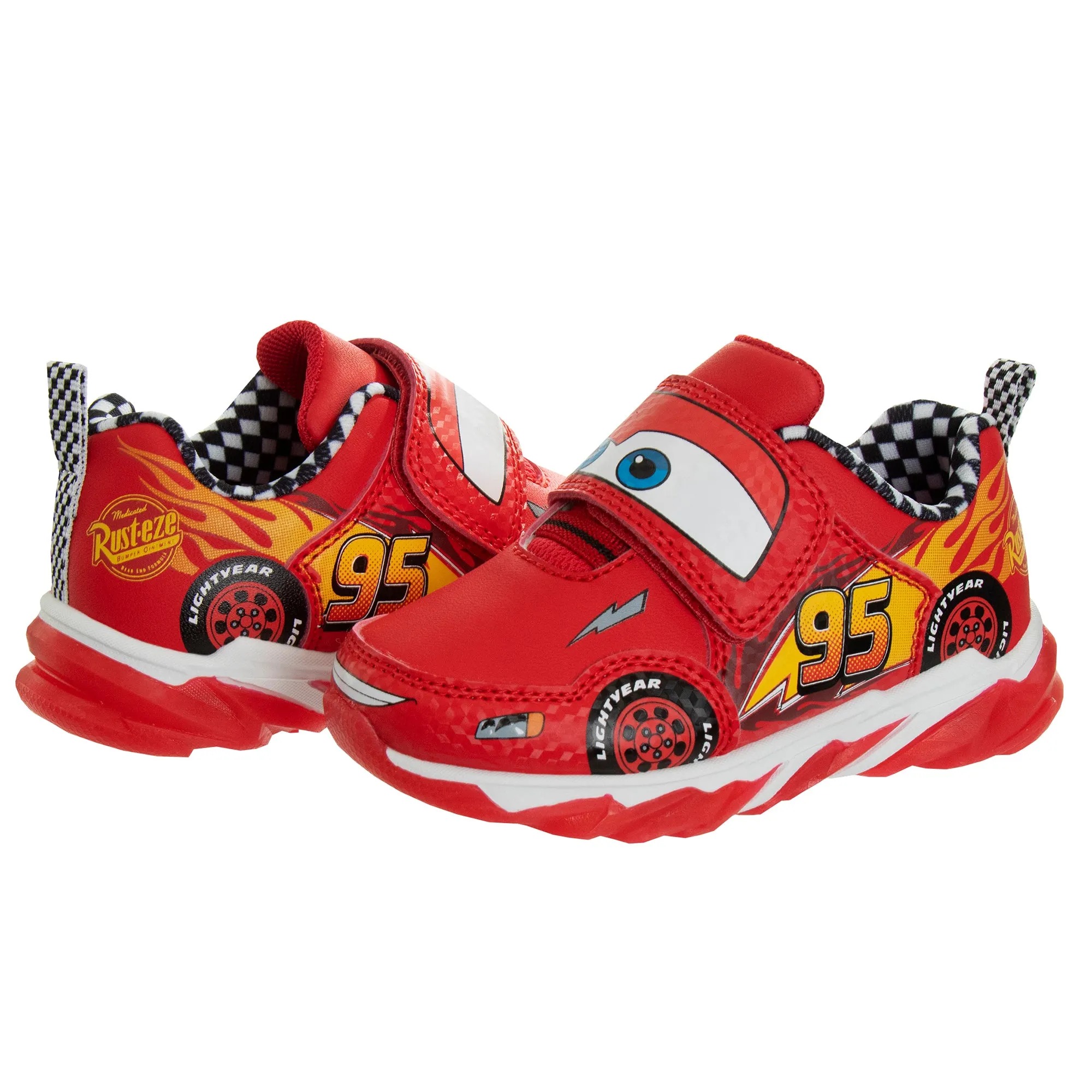 Disney Pixar Cars LED Light Up Sneakers - Lightning McQueen Shoes Kids Lightweight Tennis Breathable Athletic Shoe (Size Toddler - Little Kids)
