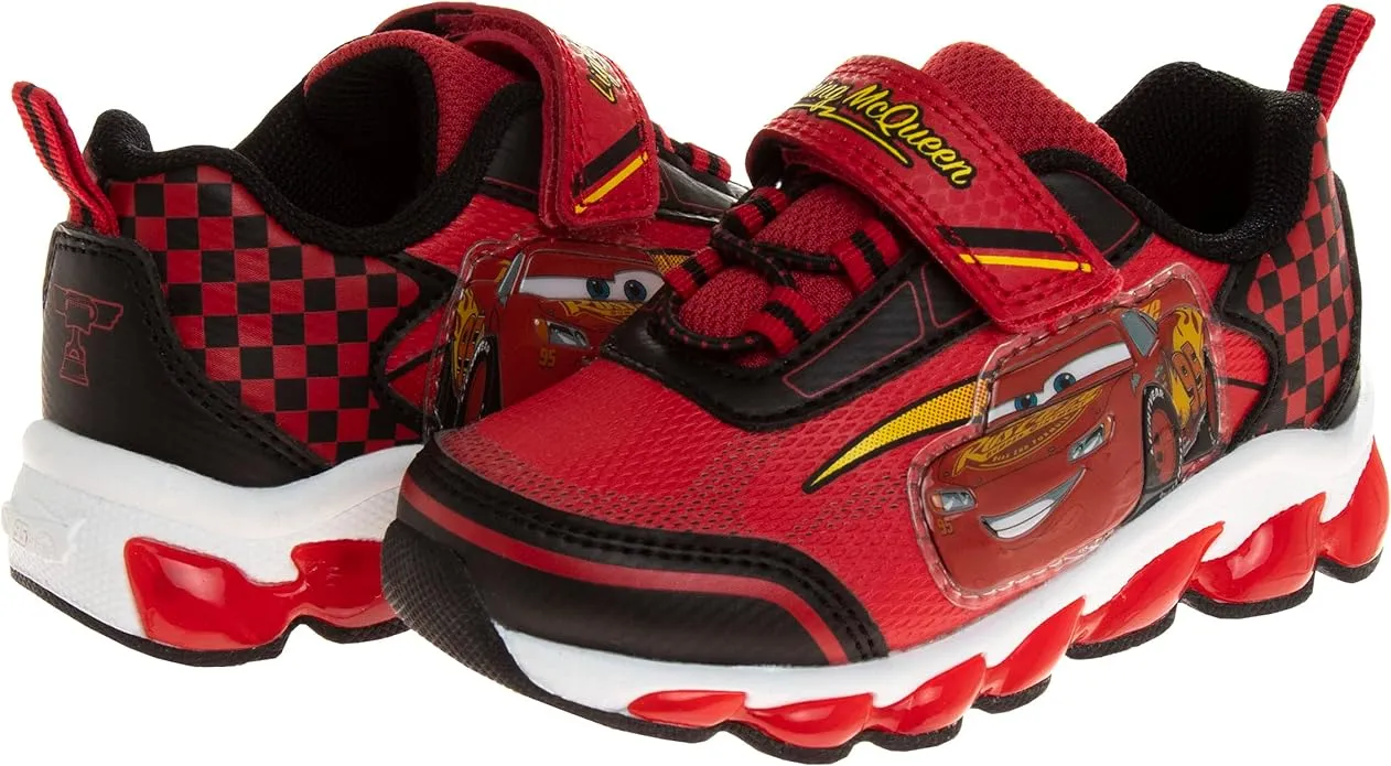 Disney Pixar Cars LED Light Up Sneakers - Lightning McQueen Shoes Kids Lightweight Tennis Breathable Athletic Shoe (Size Toddler - Little Kids)