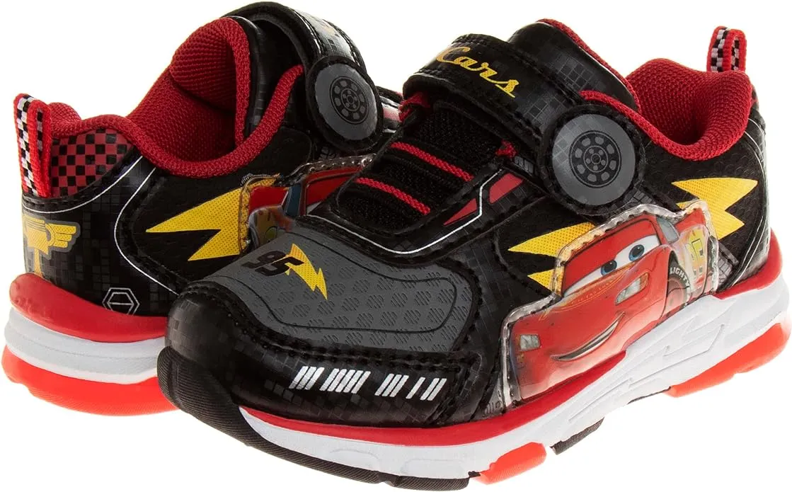 Disney Pixar Cars LED Light Up Sneakers - Lightning McQueen Shoes Kids Lightweight Tennis Breathable Athletic Shoe (Size Toddler - Little Kids)