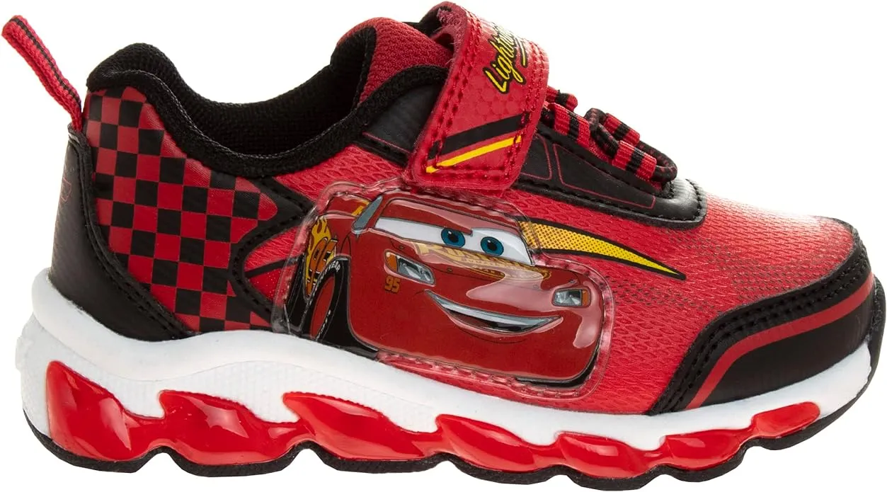 Disney Pixar Cars LED Light Up Sneakers - Lightning McQueen Shoes Kids Lightweight Tennis Breathable Athletic Shoe (Size Toddler - Little Kids)