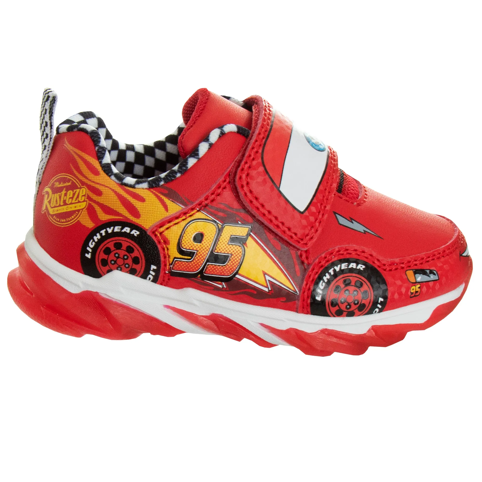 Disney Pixar Cars LED Light Up Sneakers - Lightning McQueen Shoes Kids Lightweight Tennis Breathable Athletic Shoe (Size Toddler - Little Kids)